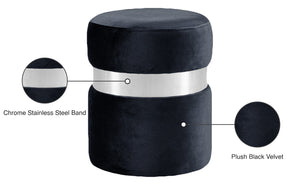 Hailey Velvet / Engineered Wood / Stainless Steel / Foam Contemporary Black Velvet Ottoman/Stool - 14.5" W x 14.5" D x 17.5" H