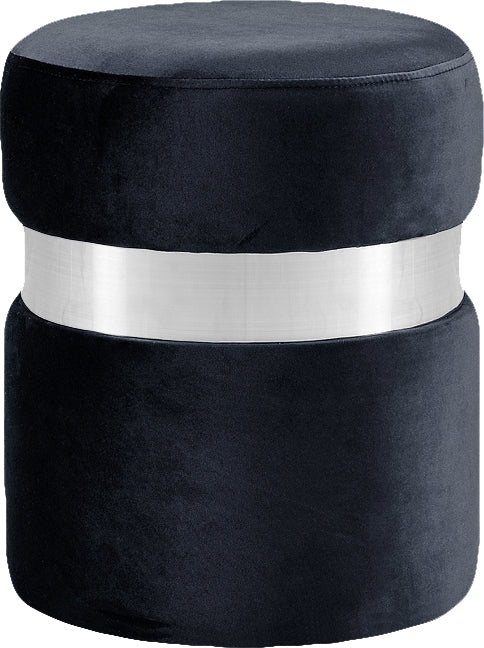Hailey Velvet / Engineered Wood / Stainless Steel / Foam Contemporary Black Velvet Ottoman/Stool - 14.5" W x 14.5" D x 17.5" H