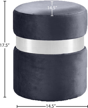 Hailey Velvet / Engineered Wood / Stainless Steel / Foam Contemporary Grey Velvet Ottoman/Stool - 14.5" W x 14.5" D x 17.5" H