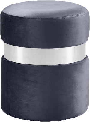 Hailey Velvet / Engineered Wood / Stainless Steel / Foam Contemporary Grey Velvet Ottoman/Stool - 14.5" W x 14.5" D x 17.5" H