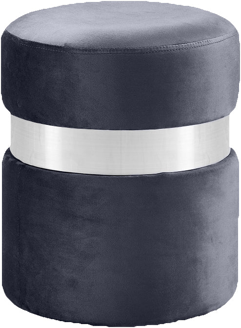 Hailey Velvet / Engineered Wood / Stainless Steel / Foam Contemporary Grey Velvet Ottoman/Stool - 14.5" W x 14.5" D x 17.5" H