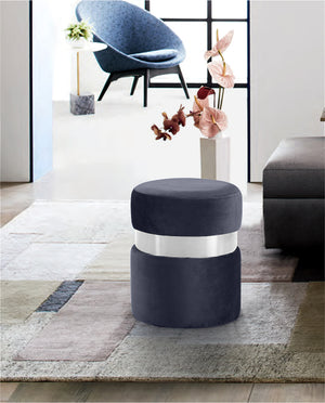 Hailey Velvet / Engineered Wood / Stainless Steel / Foam Contemporary Grey Velvet Ottoman/Stool - 14.5" W x 14.5" D x 17.5" H