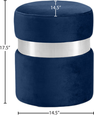 Hailey Velvet / Engineered Wood / Stainless Steel / Foam Contemporary Navy Velvet Ottoman/Stool - 14.5" W x 14.5" D x 17.5" H