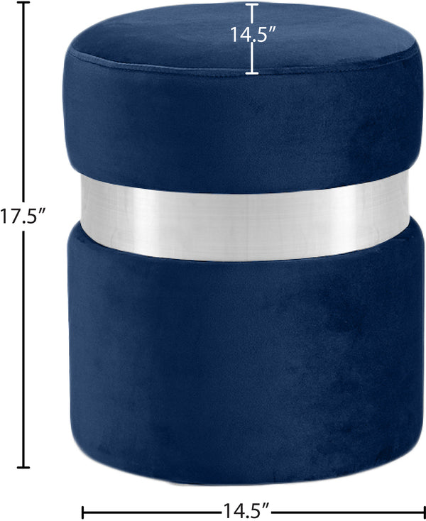 Hailey Velvet / Engineered Wood / Stainless Steel / Foam Contemporary Navy Velvet Ottoman/Stool - 14.5" W x 14.5" D x 17.5" H