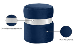 Hailey Velvet / Engineered Wood / Stainless Steel / Foam Contemporary Navy Velvet Ottoman/Stool - 14.5" W x 14.5" D x 17.5" H
