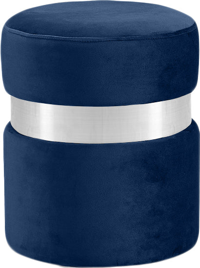 Hailey Velvet / Engineered Wood / Stainless Steel / Foam Contemporary Navy Velvet Ottoman/Stool - 14.5" W x 14.5" D x 17.5" H