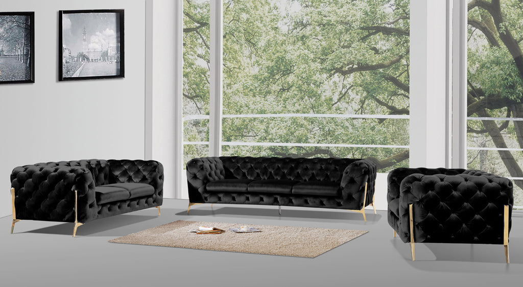 VIG Furniture Divani Casa Sheila Modern Black Velvet Sofa Set VGCA1346-BLK