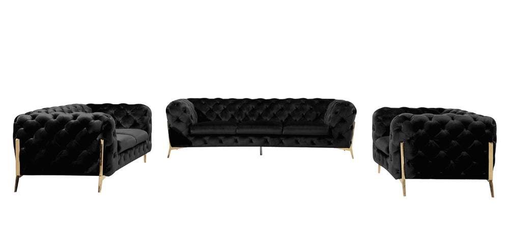 VIG Furniture Divani Casa Sheila Modern Black Velvet Sofa Set VGCA1346-BLK