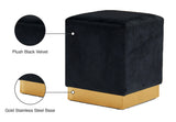 Jax Velvet / Engineered Wood / Stainless Steel / Foam Contemporary Black Velvet Ottoman/Stool - 14.5" W x 14.5" D x 17.5" H