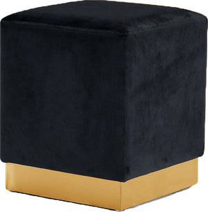 Jax Velvet / Engineered Wood / Stainless Steel / Foam Contemporary Black Velvet Ottoman/Stool - 14.5" W x 14.5" D x 17.5" H