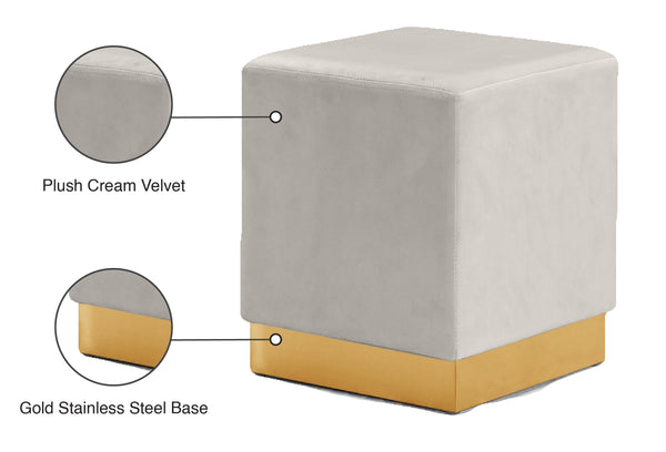 Jax Velvet / Engineered Wood / Stainless Steel / Foam Contemporary Cream Velvet Ottoman/Stool - 14.5" W x 14.5" D x 17.5" H