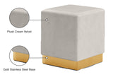 Jax Velvet / Engineered Wood / Stainless Steel / Foam Contemporary Cream Velvet Ottoman/Stool - 14.5" W x 14.5" D x 17.5" H