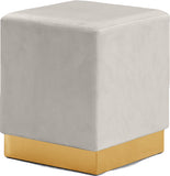 Jax Velvet / Engineered Wood / Stainless Steel / Foam Contemporary Cream Velvet Ottoman/Stool - 14.5" W x 14.5" D x 17.5" H