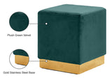 Jax Velvet / Engineered Wood / Stainless Steel / Foam Contemporary Green Velvet Ottoman/Stool - 14.5" W x 14.5" D x 17.5" H