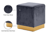 Jax Velvet / Engineered Wood / Stainless Steel / Foam Contemporary Grey Velvet Ottoman/Stool - 14.5" W x 14.5" D x 17.5" H