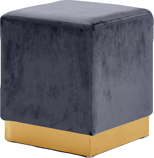Jax Velvet / Engineered Wood / Stainless Steel / Foam Contemporary Grey Velvet Ottoman/Stool - 14.5" W x 14.5" D x 17.5" H