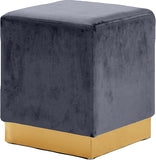 Jax Velvet / Engineered Wood / Stainless Steel / Foam Contemporary Grey Velvet Ottoman/Stool - 14.5" W x 14.5" D x 17.5" H