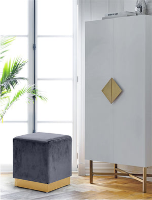 Jax Velvet / Engineered Wood / Stainless Steel / Foam Contemporary Grey Velvet Ottoman/Stool - 14.5" W x 14.5" D x 17.5" H