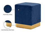 Jax Velvet / Engineered Wood / Stainless Steel / Foam Contemporary Navy Velvet Ottoman/Stool - 14.5" W x 14.5" D x 17.5" H