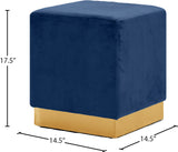 Jax Velvet / Engineered Wood / Stainless Steel / Foam Contemporary Navy Velvet Ottoman/Stool - 14.5" W x 14.5" D x 17.5" H