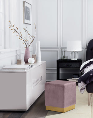 Jax Velvet / Engineered Wood / Stainless Steel / Foam Contemporary Pink Velvet Ottoman/Stool - 14.5" W x 14.5" D x 17.5" H