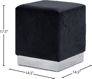 Jax Velvet / Engineered Wood / Stainless Steel / Foam Contemporary Black Velvet Ottoman/Stool - 14.5" W x 14.5" D x 17.5" H