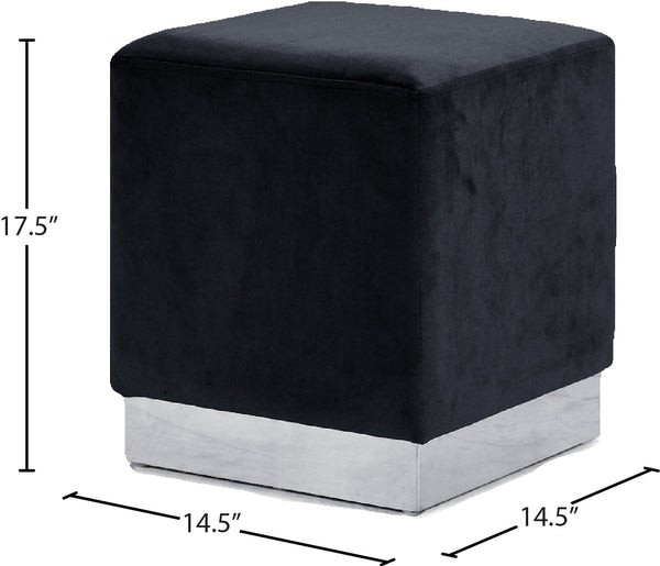 Jax Velvet / Engineered Wood / Stainless Steel / Foam Contemporary Black Velvet Ottoman/Stool - 14.5" W x 14.5" D x 17.5" H