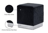 Jax Velvet / Engineered Wood / Stainless Steel / Foam Contemporary Black Velvet Ottoman/Stool - 14.5" W x 14.5" D x 17.5" H