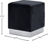 Jax Velvet / Engineered Wood / Stainless Steel / Foam Contemporary Black Velvet Ottoman/Stool - 14.5" W x 14.5" D x 17.5" H