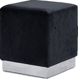 Jax Velvet / Engineered Wood / Stainless Steel / Foam Contemporary Black Velvet Ottoman/Stool - 14.5" W x 14.5" D x 17.5" H