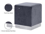 Jax Velvet / Engineered Wood / Stainless Steel / Foam Contemporary Grey Velvet Ottoman/Stool - 14.5" W x 14.5" D x 17.5" H