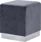 Jax Velvet / Engineered Wood / Stainless Steel / Foam Contemporary Grey Velvet Ottoman/Stool - 14.5" W x 14.5" D x 17.5" H