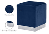 Jax Velvet / Engineered Wood / Stainless Steel / Foam Contemporary Navy Velvet Ottoman/Stool - 14.5" W x 14.5" D x 17.5" H