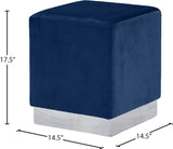 Jax Velvet / Engineered Wood / Stainless Steel / Foam Contemporary Navy Velvet Ottoman/Stool - 14.5" W x 14.5" D x 17.5" H