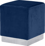 Jax Velvet / Engineered Wood / Stainless Steel / Foam Contemporary Navy Velvet Ottoman/Stool - 14.5" W x 14.5" D x 17.5" H