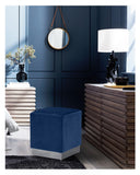 Jax Velvet / Engineered Wood / Stainless Steel / Foam Contemporary Navy Velvet Ottoman/Stool - 14.5" W x 14.5" D x 17.5" H