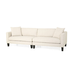 Clemons Contemporary 4 Seater Fabric Sofa with Accent Pillows, Beige and Dark Brown Noble House