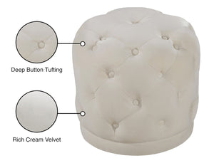 Harper Velvet / Engineered Wood / Foam Contemporary Cream Velvet Ottoman/Stool - 18" W x 18" D x 17" H
