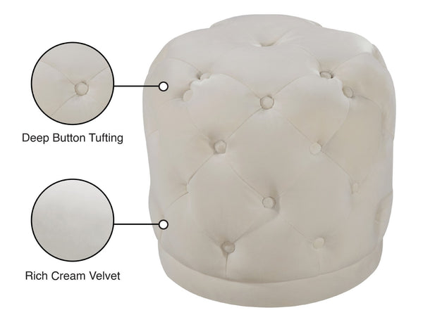 Harper Velvet / Engineered Wood / Foam Contemporary Cream Velvet Ottoman/Stool - 18" W x 18" D x 17" H