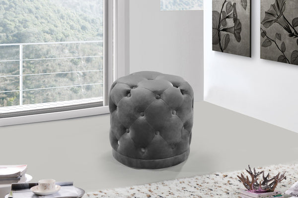 Harper Velvet / Engineered Wood / Foam Contemporary Grey Velvet Ottoman/Stool - 18" W x 18" D x 17" H