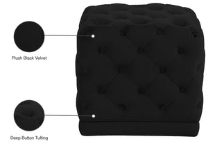 Stella Velvet / Engineered Wood / Foam Contemporary Black Velvet Ottoman/Stool - 18" W x 18" D x 17" H