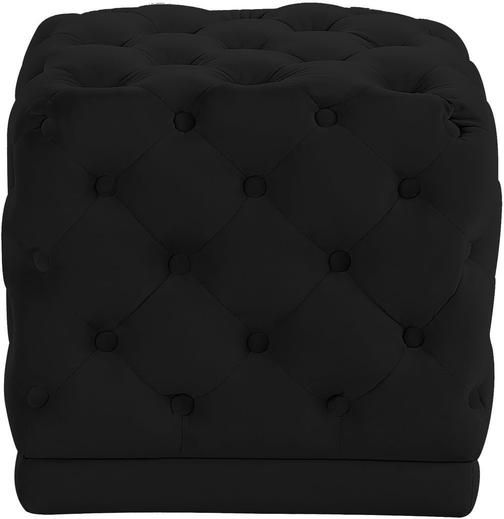 Stella Velvet / Engineered Wood / Foam Contemporary Black Velvet Ottoman/Stool - 18" W x 18" D x 17" H