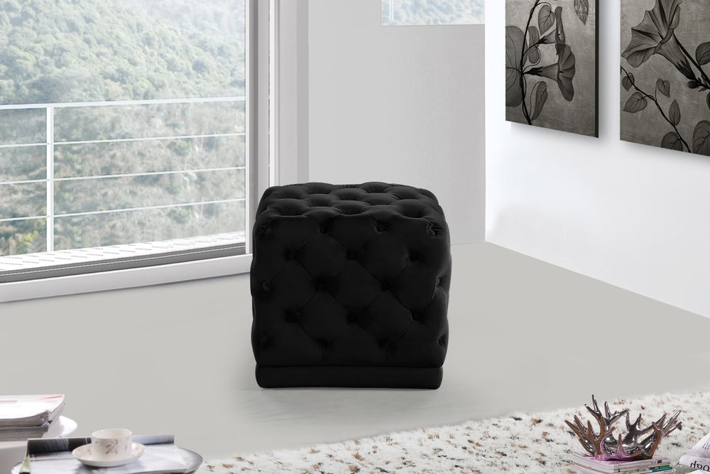 Stella Velvet / Engineered Wood / Foam Contemporary Black Velvet Ottoman/Stool - 18" W x 18" D x 17" H