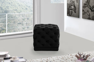 Stella Velvet / Engineered Wood / Foam Contemporary Black Velvet Ottoman/Stool - 18" W x 18" D x 17" H