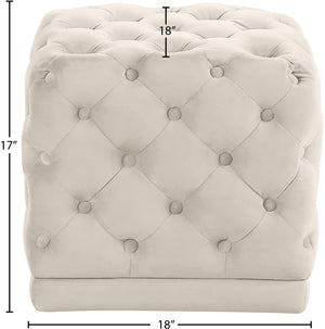 Stella Velvet / Engineered Wood / Foam Contemporary Cream Velvet Ottoman/Stool - 18" W x 18" D x 17" H