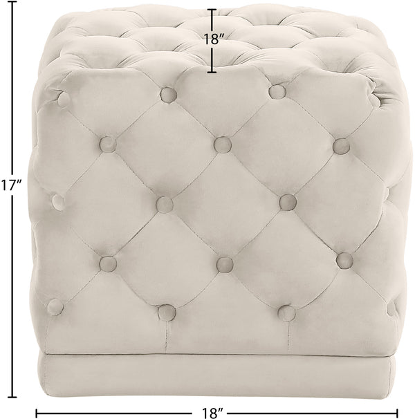Stella Velvet / Engineered Wood / Foam Contemporary Cream Velvet Ottoman/Stool - 18" W x 18" D x 17" H