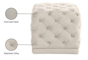 Stella Velvet / Engineered Wood / Foam Contemporary Cream Velvet Ottoman/Stool - 18" W x 18" D x 17" H