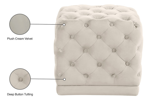 Stella Velvet / Engineered Wood / Foam Contemporary Cream Velvet Ottoman/Stool - 18" W x 18" D x 17" H