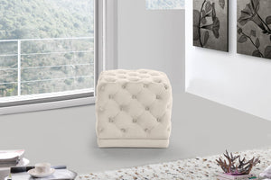 Stella Velvet / Engineered Wood / Foam Contemporary Cream Velvet Ottoman/Stool - 18" W x 18" D x 17" H