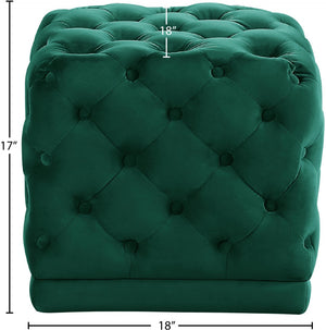 Stella Velvet / Engineered Wood / Foam Contemporary Green Velvet Ottoman/Stool - 18" W x 18" D x 17" H